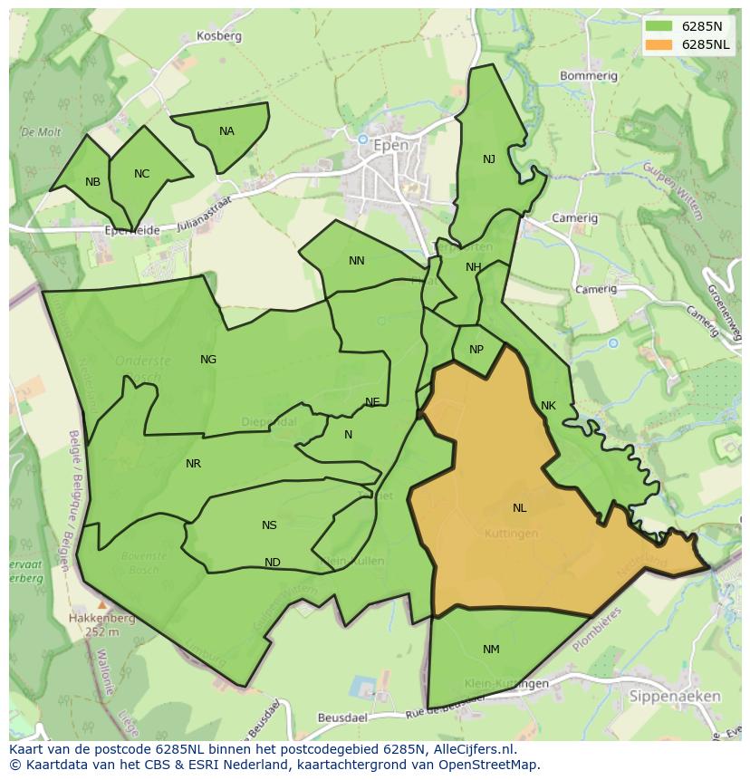 Afbeelding van het postcodegebied 6285 NL op de kaart.