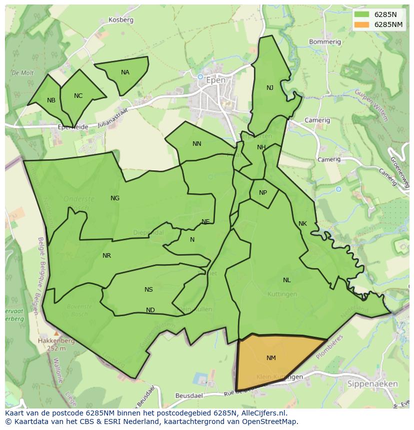 Afbeelding van het postcodegebied 6285 NM op de kaart.
