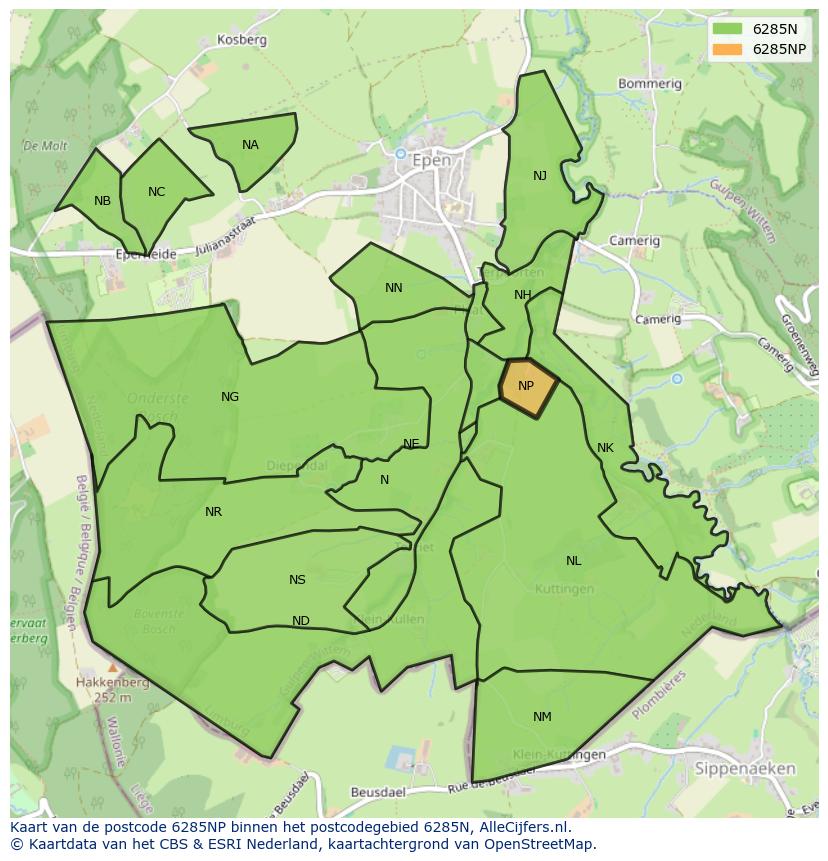 Afbeelding van het postcodegebied 6285 NP op de kaart.