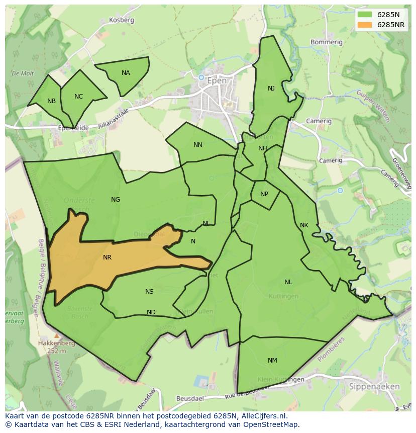 Afbeelding van het postcodegebied 6285 NR op de kaart.