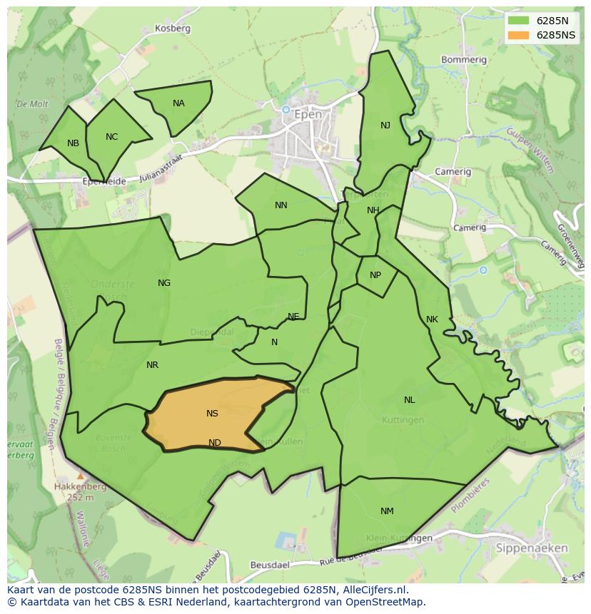 Afbeelding van het postcodegebied 6285 NS op de kaart.