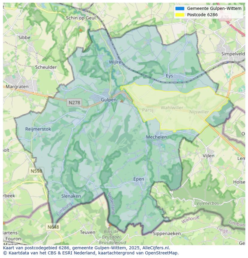 Afbeelding van het postcodegebied 6286 op de kaart.