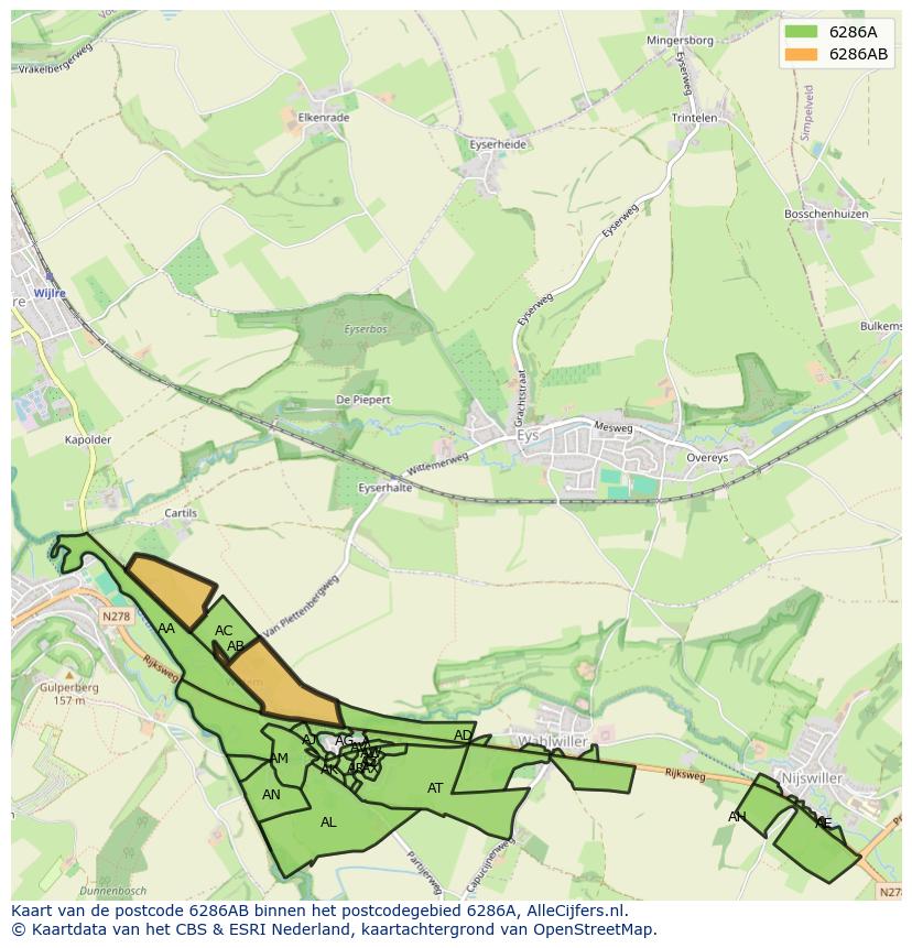 Afbeelding van het postcodegebied 6286 AB op de kaart.