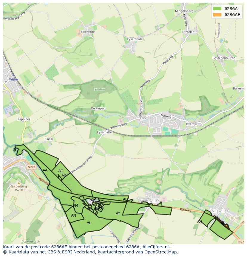 Afbeelding van het postcodegebied 6286 AE op de kaart.