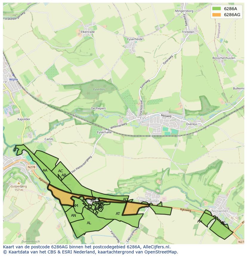 Afbeelding van het postcodegebied 6286 AG op de kaart.
