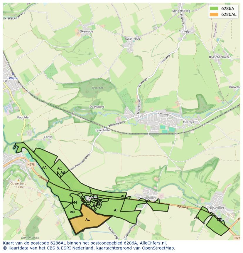 Afbeelding van het postcodegebied 6286 AL op de kaart.