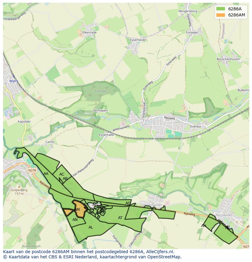 Afbeelding van het postcodegebied 6286 AM op de kaart.