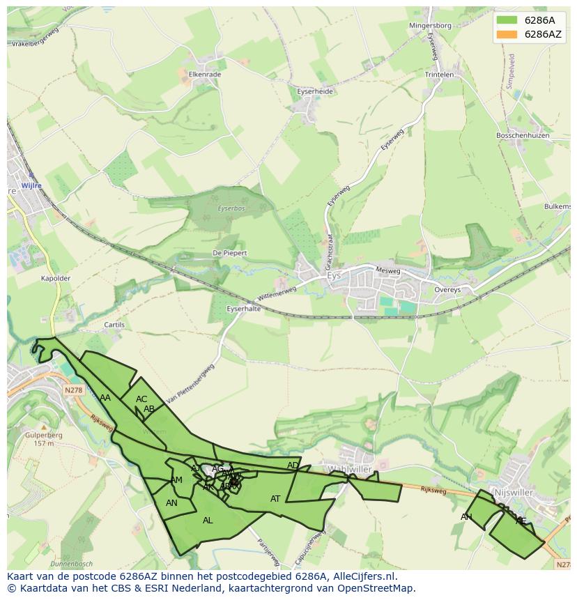 Afbeelding van het postcodegebied 6286 AZ op de kaart.