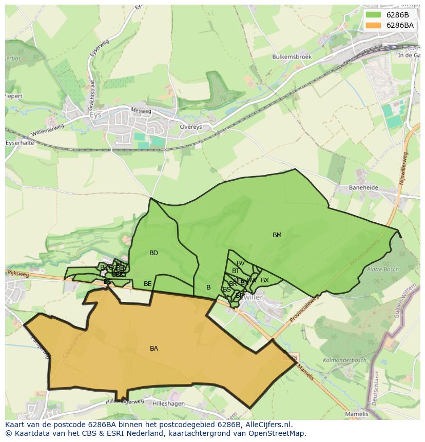 Afbeelding van het postcodegebied 6286 BA op de kaart.