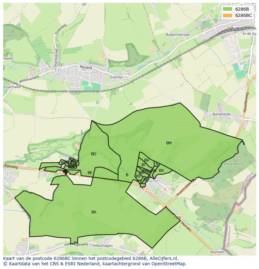 Afbeelding van het postcodegebied 6286 BC op de kaart.