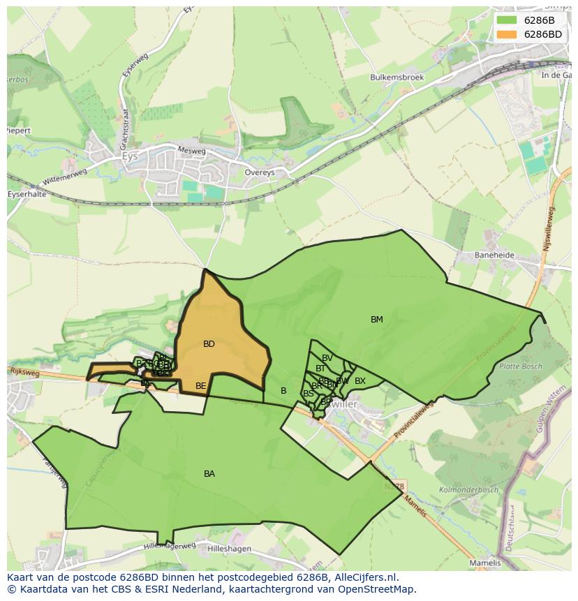 Afbeelding van het postcodegebied 6286 BD op de kaart.