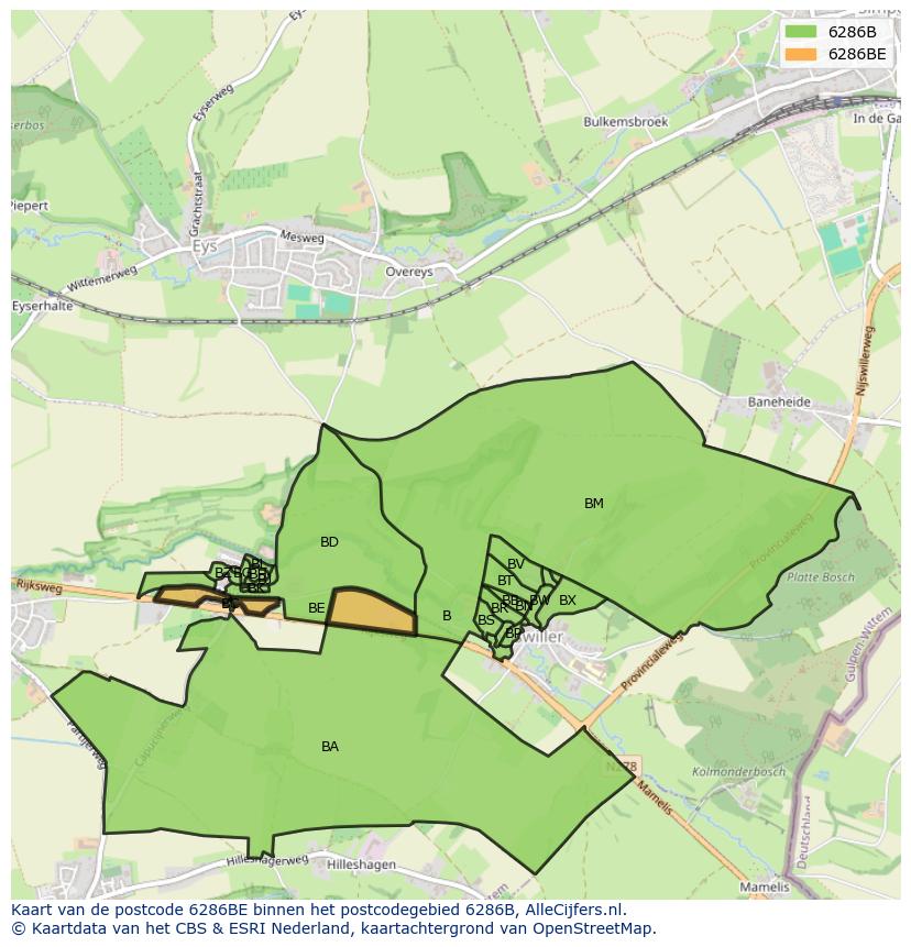 Afbeelding van het postcodegebied 6286 BE op de kaart.