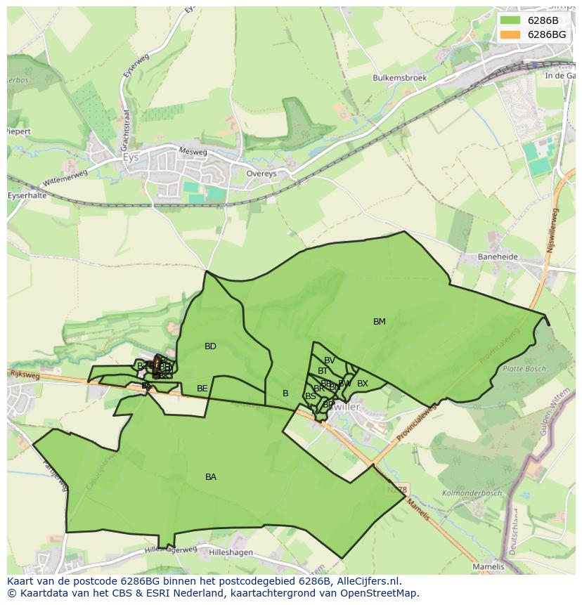 Afbeelding van het postcodegebied 6286 BG op de kaart.