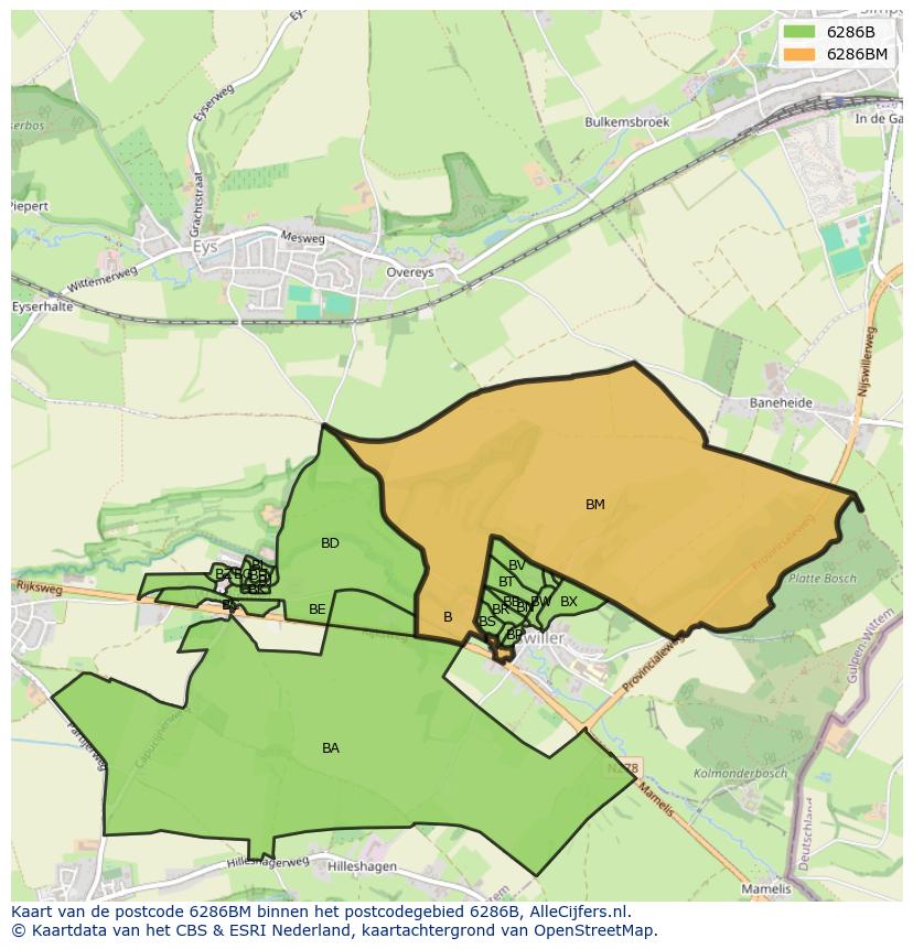 Afbeelding van het postcodegebied 6286 BM op de kaart.