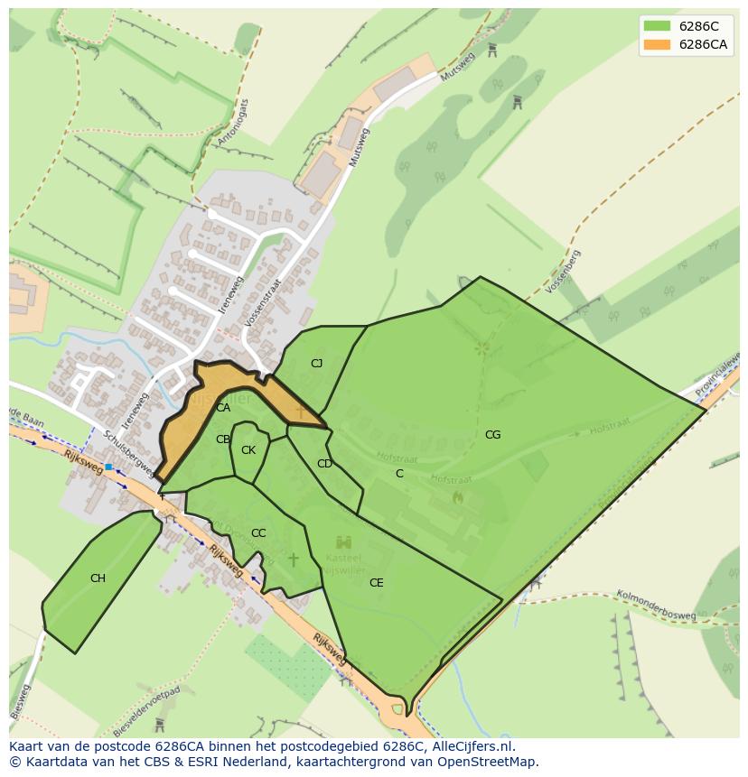 Afbeelding van het postcodegebied 6286 CA op de kaart.