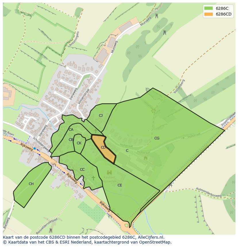Afbeelding van het postcodegebied 6286 CD op de kaart.