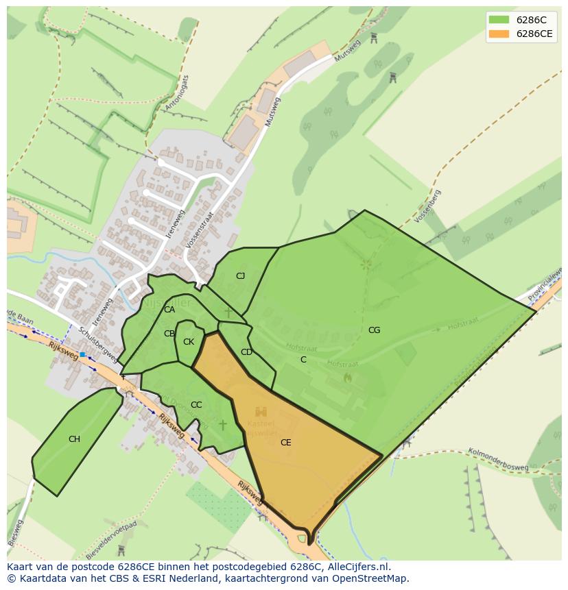 Afbeelding van het postcodegebied 6286 CE op de kaart.