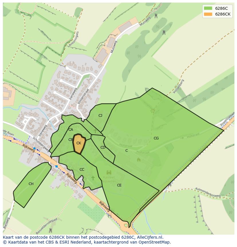 Afbeelding van het postcodegebied 6286 CK op de kaart.