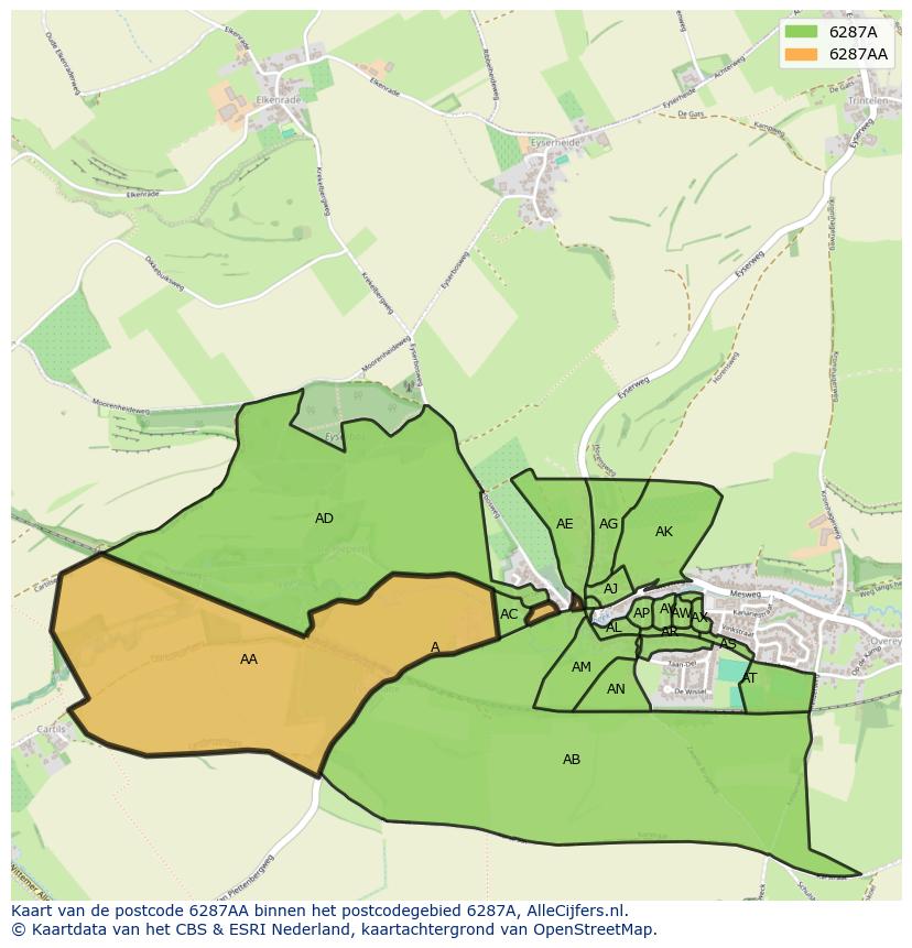 Afbeelding van het postcodegebied 6287 AA op de kaart.