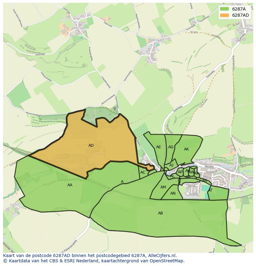 Afbeelding van het postcodegebied 6287 AD op de kaart.