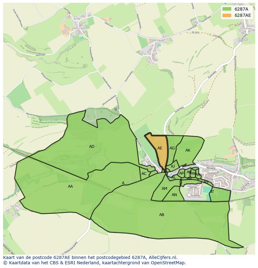 Afbeelding van het postcodegebied 6287 AE op de kaart.