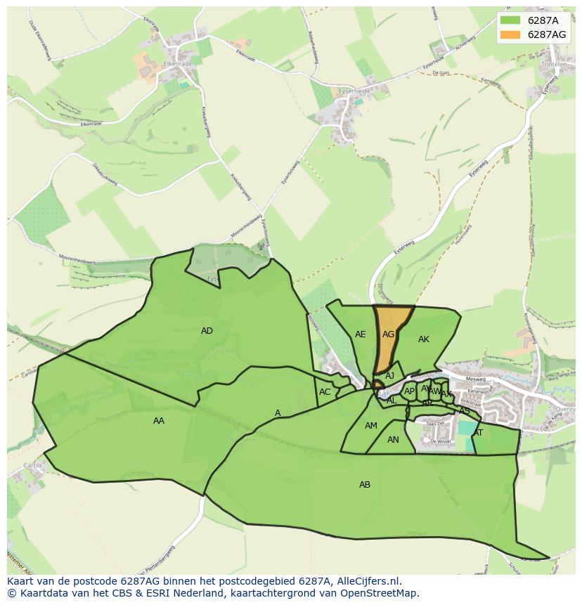 Afbeelding van het postcodegebied 6287 AG op de kaart.