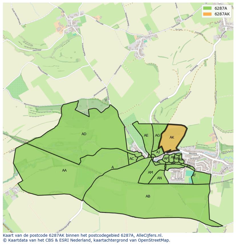 Afbeelding van het postcodegebied 6287 AK op de kaart.