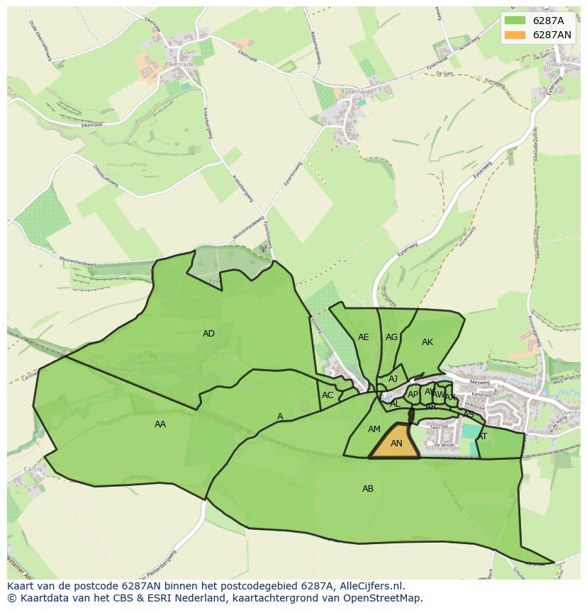 Afbeelding van het postcodegebied 6287 AN op de kaart.