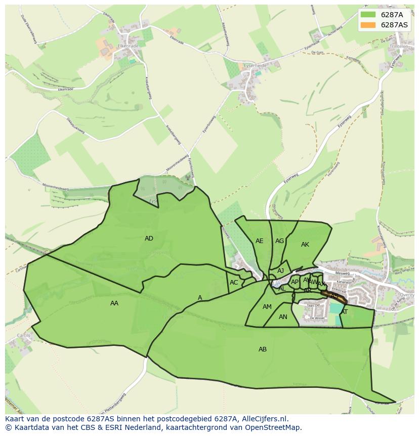 Afbeelding van het postcodegebied 6287 AS op de kaart.