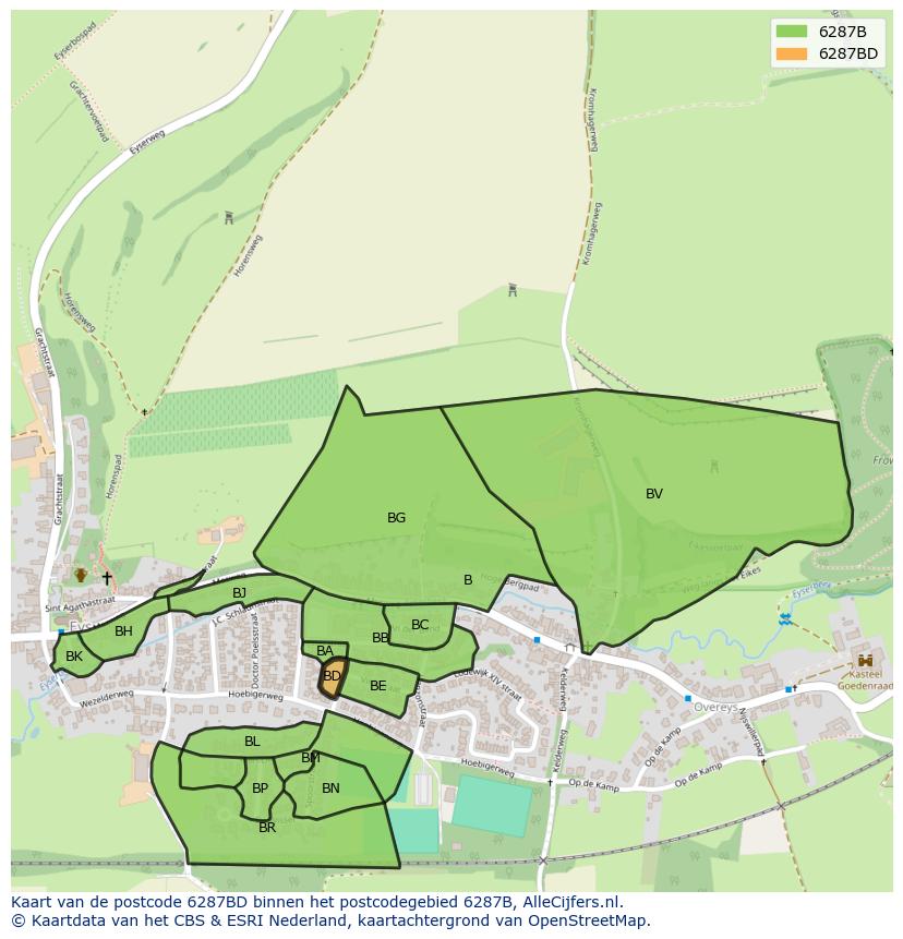 Afbeelding van het postcodegebied 6287 BD op de kaart.