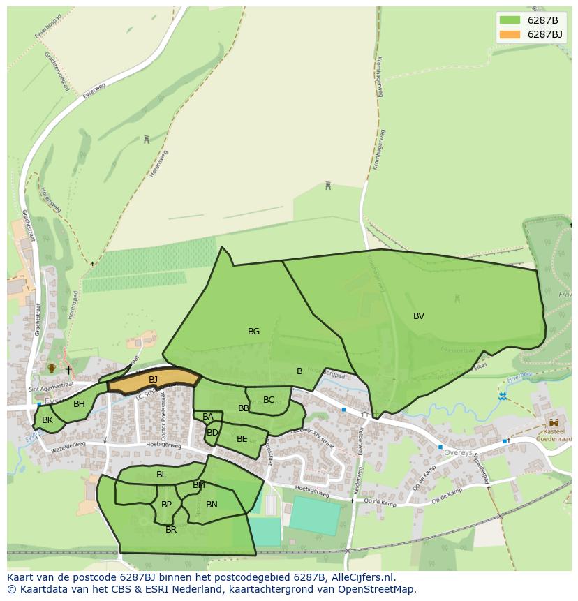 Afbeelding van het postcodegebied 6287 BJ op de kaart.