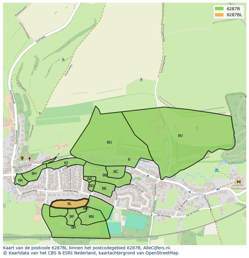 Afbeelding van het postcodegebied 6287 BL op de kaart.
