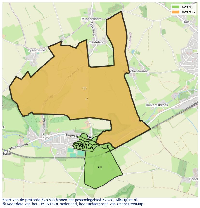 Afbeelding van het postcodegebied 6287 CB op de kaart.