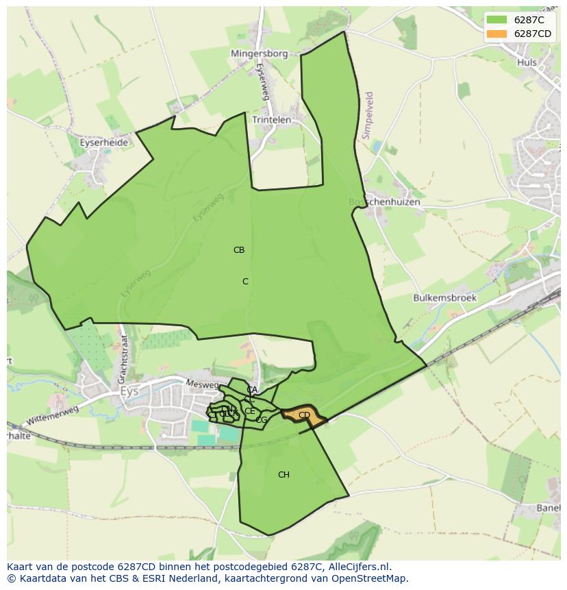 Afbeelding van het postcodegebied 6287 CD op de kaart.