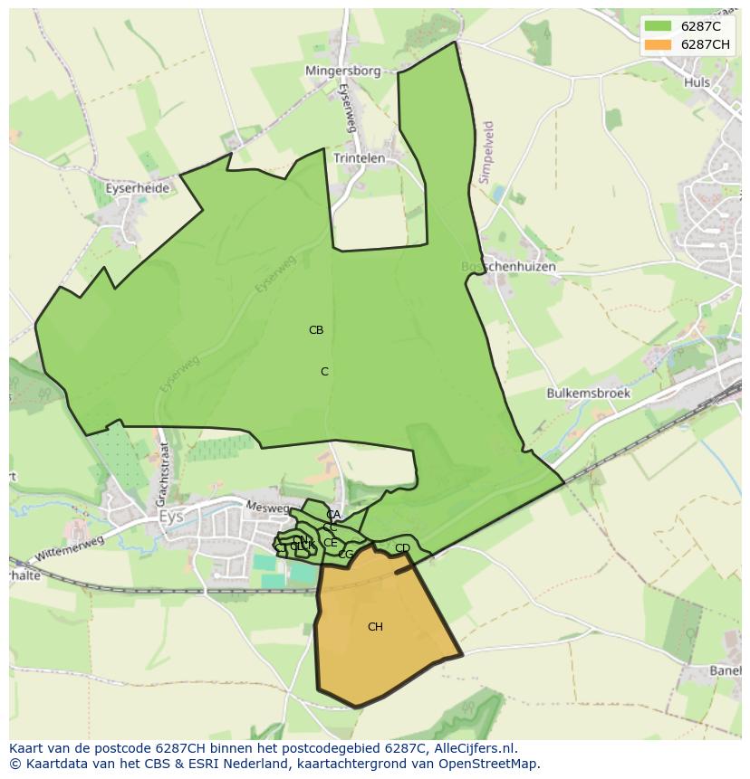 Afbeelding van het postcodegebied 6287 CH op de kaart.