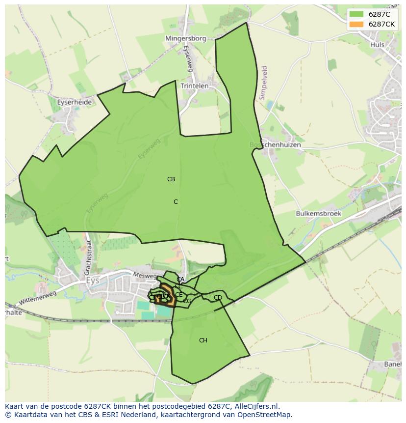 Afbeelding van het postcodegebied 6287 CK op de kaart.
