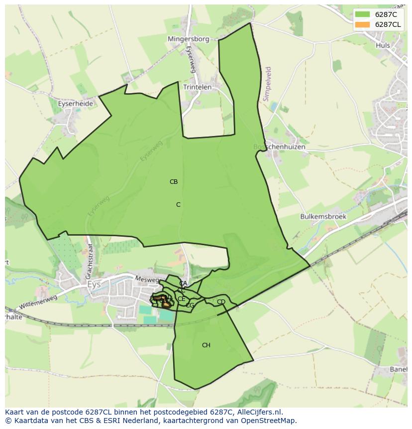 Afbeelding van het postcodegebied 6287 CL op de kaart.
