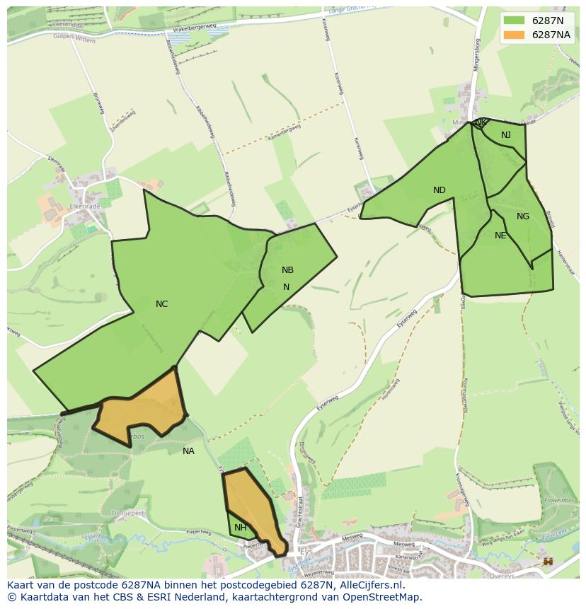 Afbeelding van het postcodegebied 6287 NA op de kaart.