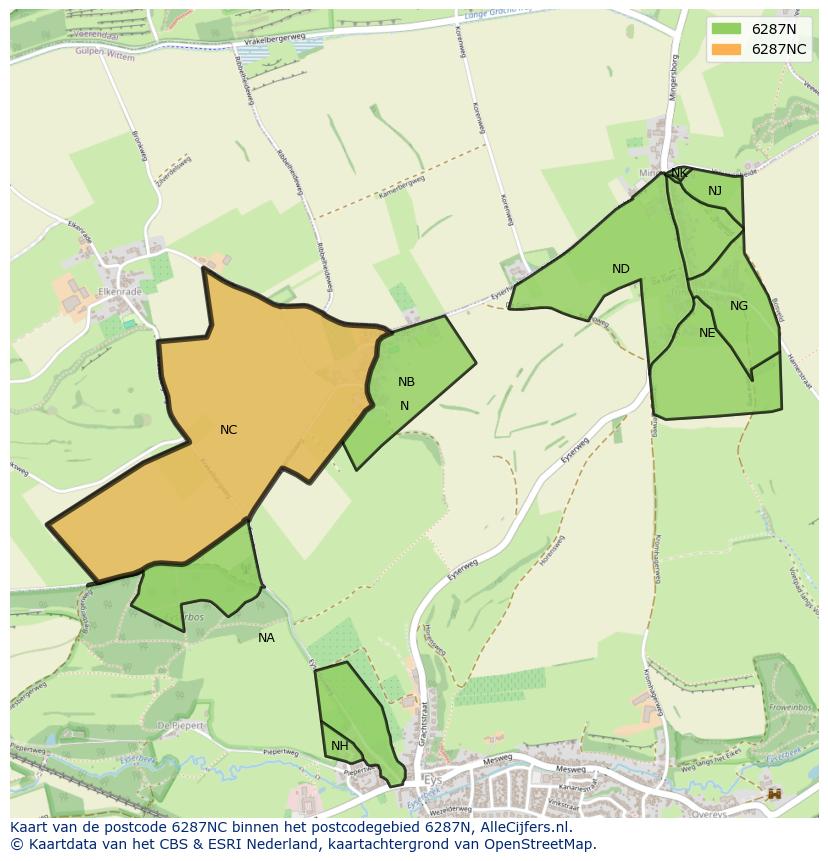 Afbeelding van het postcodegebied 6287 NC op de kaart.
