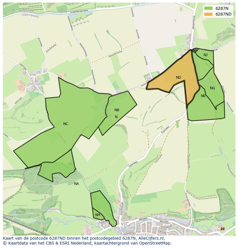 Afbeelding van het postcodegebied 6287 ND op de kaart.
