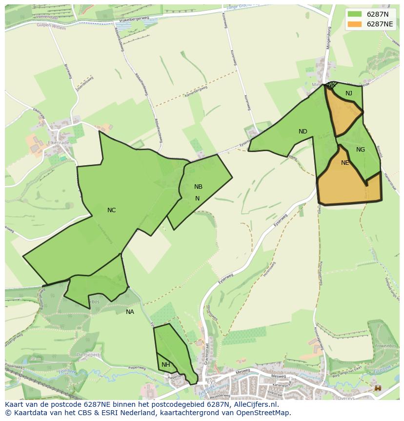 Afbeelding van het postcodegebied 6287 NE op de kaart.