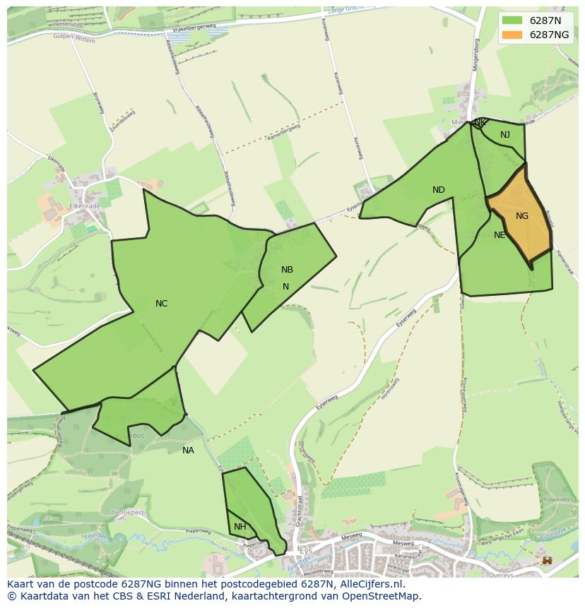 Afbeelding van het postcodegebied 6287 NG op de kaart.