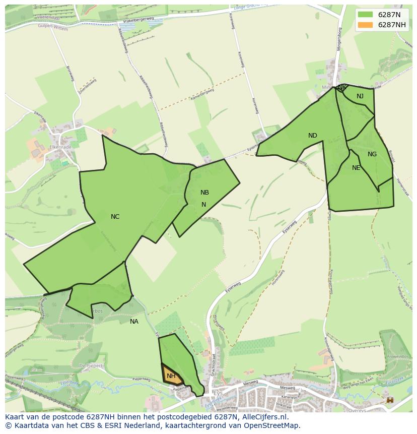 Afbeelding van het postcodegebied 6287 NH op de kaart.