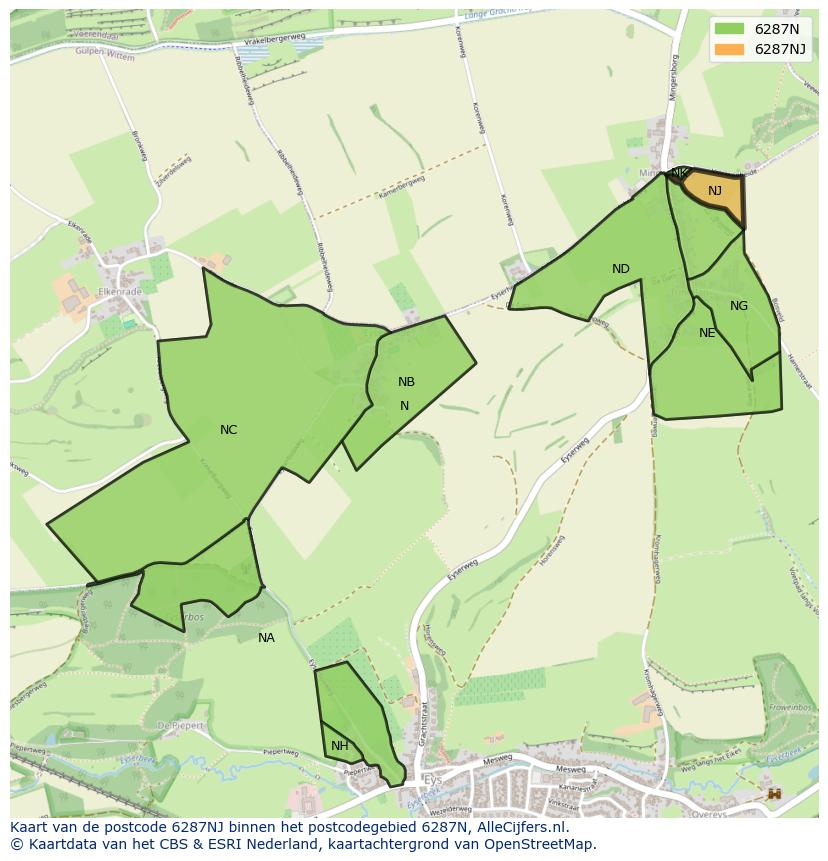 Afbeelding van het postcodegebied 6287 NJ op de kaart.