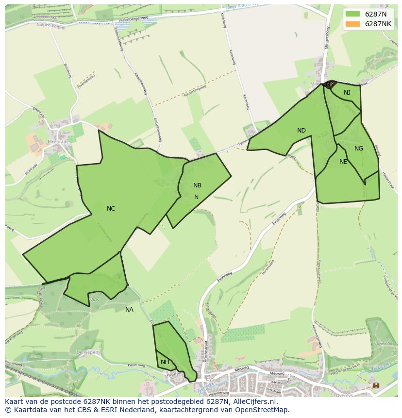 Afbeelding van het postcodegebied 6287 NK op de kaart.