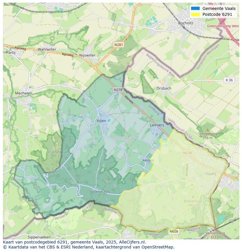 Afbeelding van het postcodegebied 6291 op de kaart.