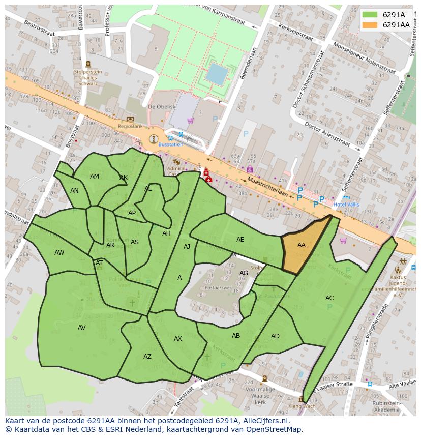 Afbeelding van het postcodegebied 6291 AA op de kaart.