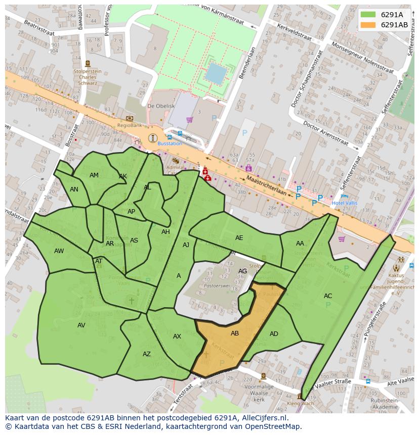 Afbeelding van het postcodegebied 6291 AB op de kaart.