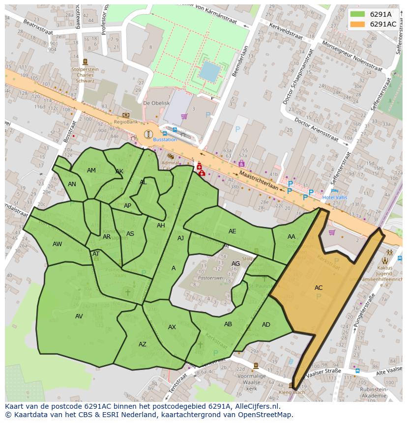 Afbeelding van het postcodegebied 6291 AC op de kaart.