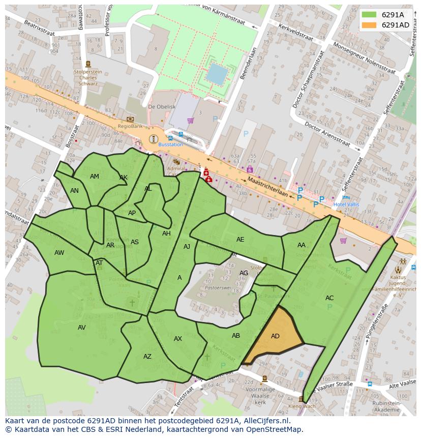Afbeelding van het postcodegebied 6291 AD op de kaart.